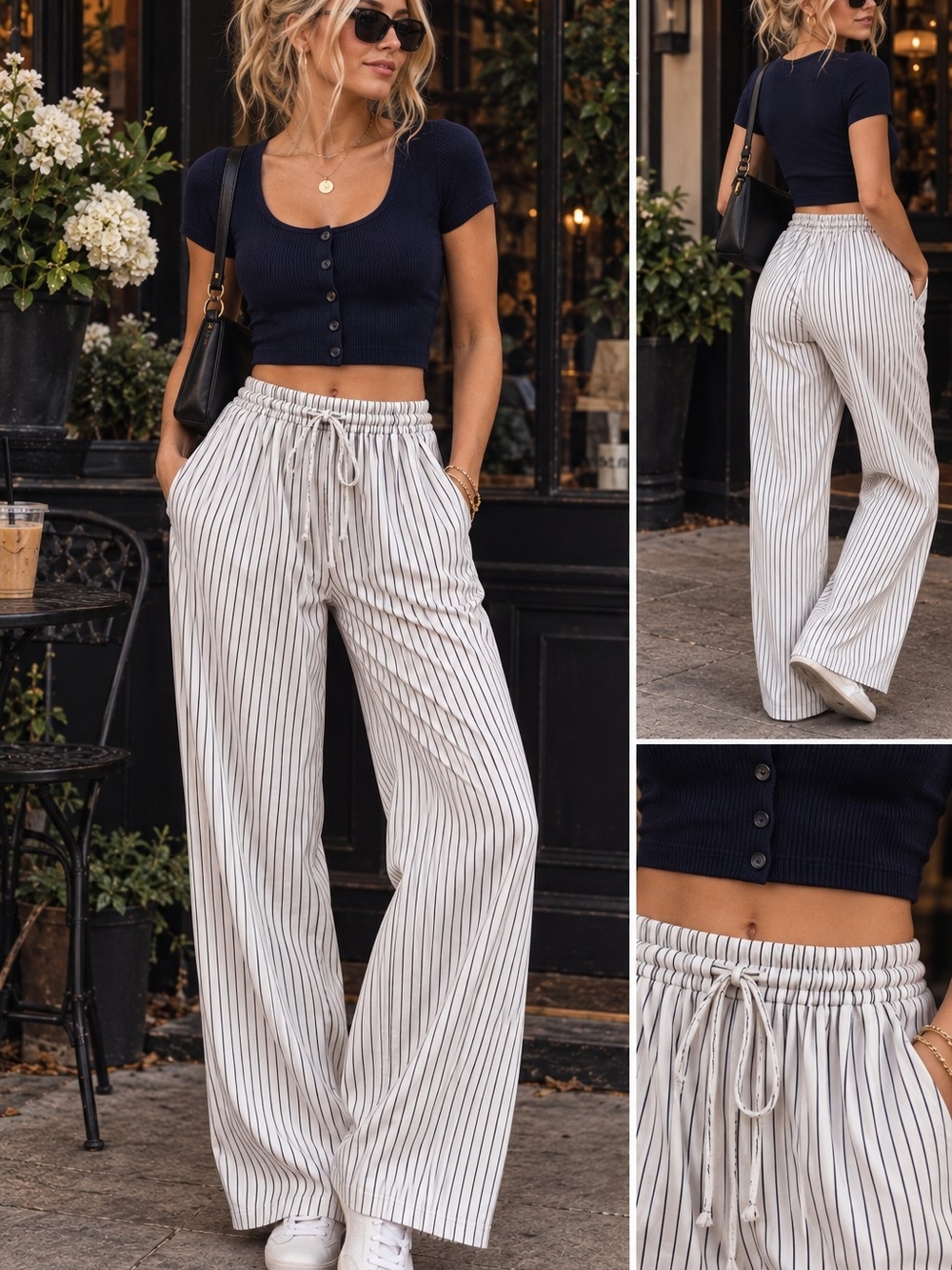 🤍 American Eagle Pinstripe Drawstring Pants — Size Medium 🤍